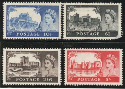 Great Britain 1955 High Value Defin set of 4 Waterlow Print set 4 umm. SG 536-539. Cat £250 (2022)