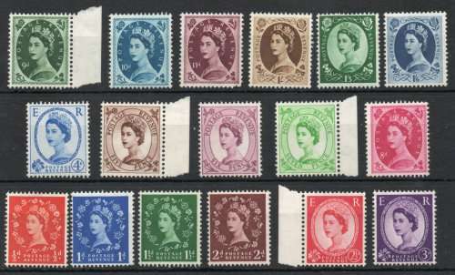 Great Britain 1955 Defin original set of 17 umm W/mark St Edwards Crown. SG 540-556. Cat £160 (2022)