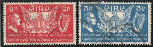 Ireland 1939 150th Anniv of US constitution set of 2 very fine used. SG 109-110. Cat £6,50 (2022)