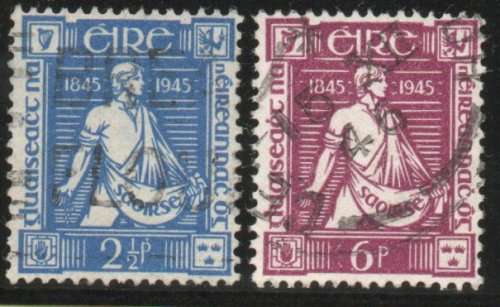 Ireland 1945 `Thomas Davis Death Cent` set of 2 very fine used. SG 136-137. Cat £10,75 (2022)