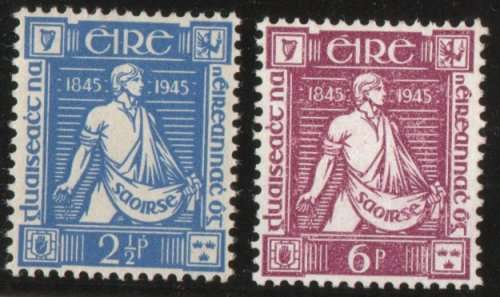 Ireland 1945 `Thomas Davis Death Cent` set of 2 unmounted mint. SG 136-137. Cat £9,25 (2022)
