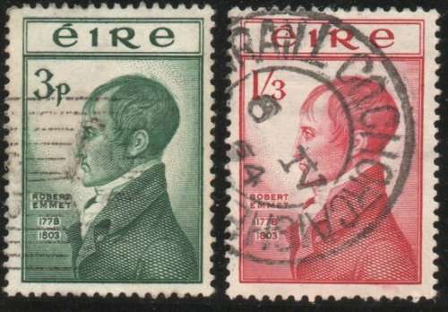 Ireland 1953 `150th Death Anniv of Emmet` set of 2 very fine used. SG 156-157. Cat £12,20 (2022)