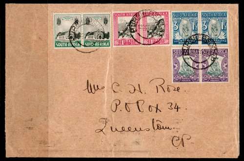 South Africa 1933-36 Voortrekker Memorial Fund set of 4 pairs on cover with `BURGHERSDORP` cancel.