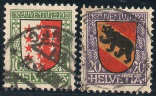 Switzerland 1921 Pro Juventute 10c and 20c very fine used. SG J17 and J18. Cat £10,50 (2012)