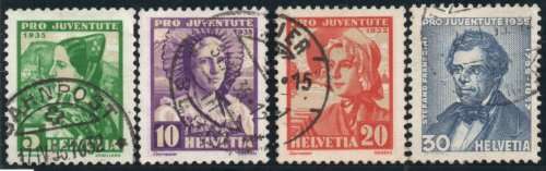 Switzerland 1935 Pro Juventute set of 4 very fine used. SG J72-J75. Cat £22 (2012)
