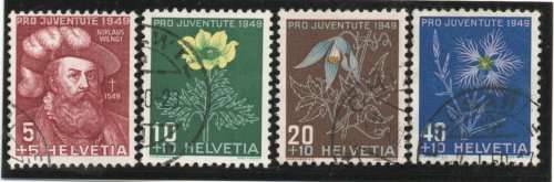 Switzerland 1949 Pro Juventute set of 4 very fine used. SG J128 - J131. Cat £13,25 (2012)