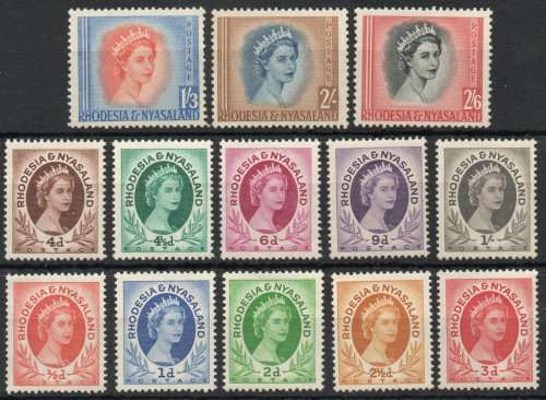 Rhodesia and Nyasaland 1954 Definitive part set of 13 unmounted mint. SACC 1-12. Cat R658 (2019-20)