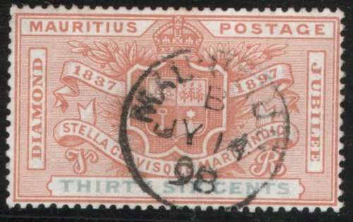 Mauritius 1898 Diamond Jubilee 36c orange and ultramarine vfu. SG 133. Cat £29 (2022)