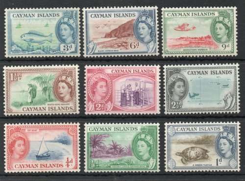Cayman Islands 1953 QEII defin part set of 9 lmm and umm. SG148-154, 156 and 157. Cat £23 (2022)