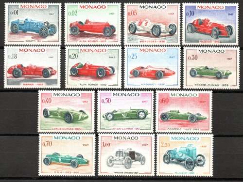 Monaco 1967 `25th Monaco Grand Prix` racing cars unmounted mint set of 14. SG 868-881 Cat £15 (2013)