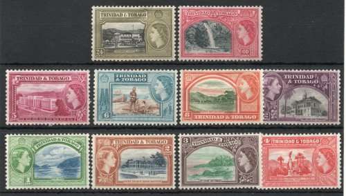 Trinidad and Tobago 1953 QEII defin part set of 10 mm. (24c damaged) SG 267-276. Cat £34,90 (2022)