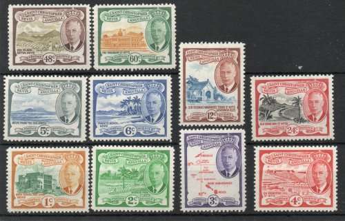 St Christopher, Nevis and Anguilla 1952 defin part set of 10 lmm. SG 94-103. Cat £11,75 (2022)