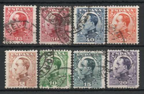 Spain 1930 Definitive part set of 8 vfu (2c mint no gum). SG 583, 585-592. Cat £7,70 (2013)