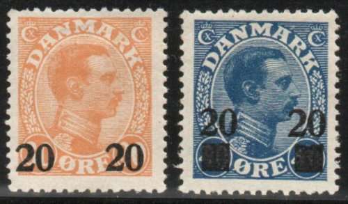 Denmark 1926 Surcharge stamps lightly mounted mint. SG 229-230. Cat £8,50 (2013)