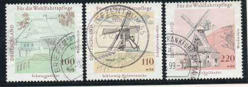 West Germany 1997 Humanitarian Relief Fund Mills part set of 3 vfu SG 2814, 2817-18. Cat £10,50.