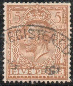 Great Britain 1912-24 KGV Defin 5d shades vfu. SG 381 and 382. Cat £10 (2022)