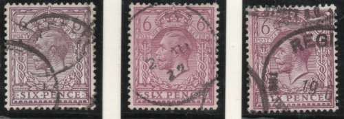 Great Britain 1912-24 KGV Definitive 6d all 3 shades very fine used. SG 384-386. Cat £22 (2022)