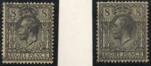 Great Britain 1912-24 KGV Defin 8d black/yellow and black/yellow-buff vfu SG 390-391. Cat £26 (2022)
