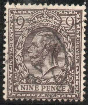 Great Britain 1912-24 KGV Definitive 9d agate very fine used. SG 392. Cat £6 (2022)