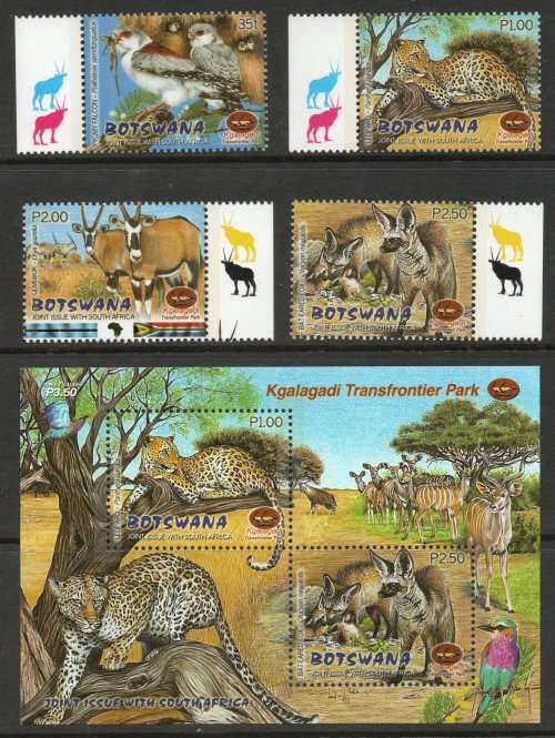 Botswana 2001 Kgalagadi Transfrontier Park set of 4 and mini sheet umm SG 944-948. Cat £10,75 (2014)