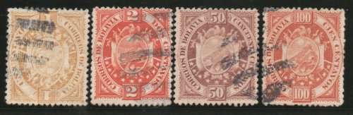 Bolivia 1894 Definitive part set of 4 very fine used. SG 63-64, 68-69. Cat £43,80 (2013)