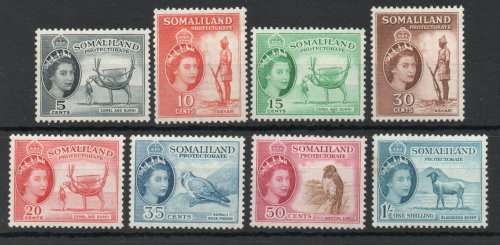 British Somaliland 1953 QEII definitive part set of 8 mounted mint. SG 137-144. Cat £20,60 (2022)