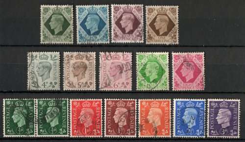 Great Britain 1937-47 KGVI Definitive set of 15 very fine used. SG 462-475. Cat £10 (2022)