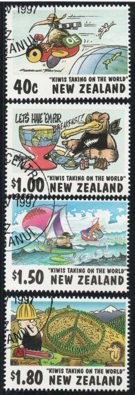 New Zealand 1997 `Kiwis taking on the world` set of 4 very fine used. SG 2118-2121. Cat £4,55 (2013)