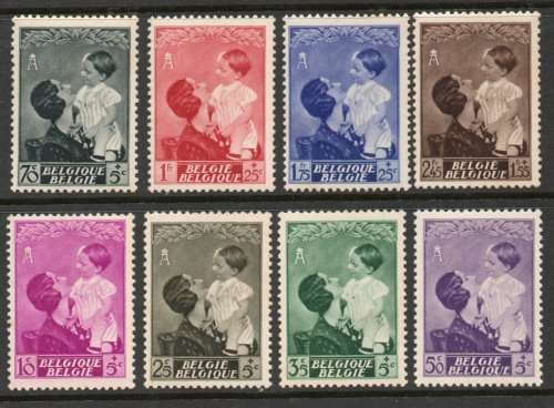 Belgium 1937 Queen Astrid Fund set of 8 mounted mint. SG 787-794. Cat £16,25 (2013)