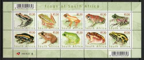 South Africa 2000 Frogs of South Africa sheetlet of 10 umm. SACC 1269. Cat R150 (2023-25)