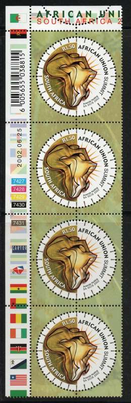 South Africa 2002 First African Union Summit strip of 4 umm. SACC 1492. Cat R60 (2023-25)