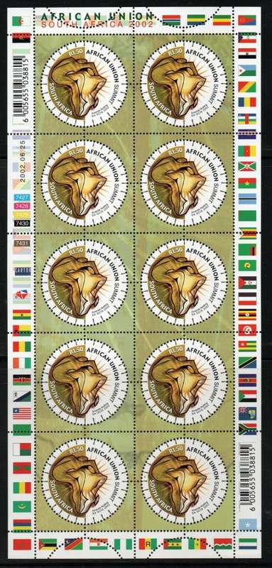 South Africa 2002 First African Union Summit sheet of 10 umm. SACC 1492. Cat R320 (2023-25)