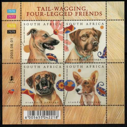 South Africa 2003 Dogs miniature sheet of 4 unmounted mint. SACC 1560. Cat R270 (2023-25)