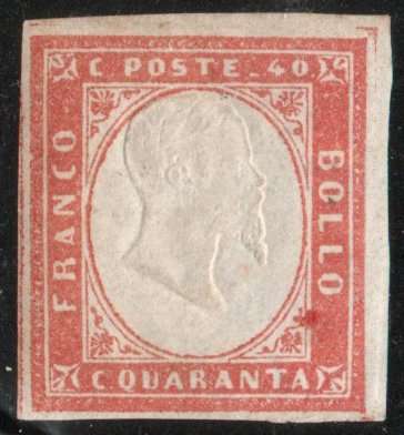 Sardinia 1855 Definitive 40c pale red mint no gum. SG 55. Cat £32 (2014)