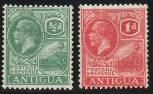 Antigua 1921-29 Definitive ½d and 1d lightly mounted mint. SG 62-63. Cat £7,25 (2022)