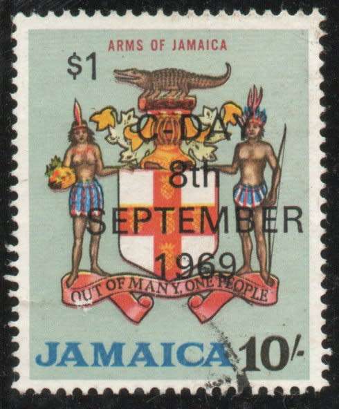 Jamaica 1969 Decimal Surcharge $1 on 10/- very fine used. SG 291. Cat £6,50 (2022)