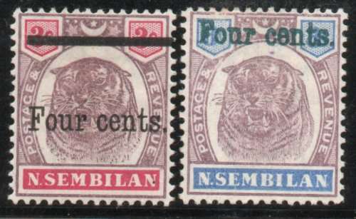 Malaysian State Negri Sembilan 1898 4c on 3c and 4c on 8c mounted mint. SG 17 and 19. Cat £24 (2022)