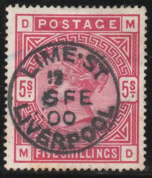 Great Britain 1883-84 Definitive 5/- rose (white paper) very fine used. SG 180. Cat £250 (2022)