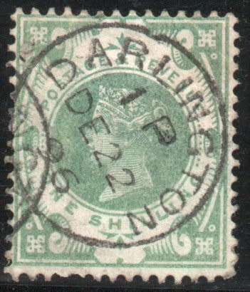 Great Britain 1887-92 Definitive 1/- dull green very fine used. SG 211. Cat £80 (2022)