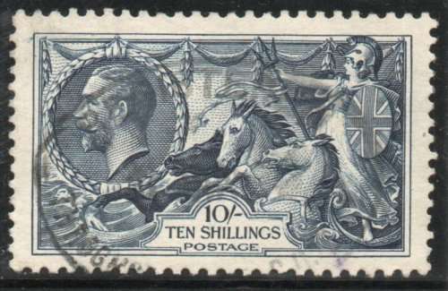 Great Britain 1934 KGV 10/- Indigo Re-engraved Sea Horse very fine used. SG 452. Cat £80 (2022)