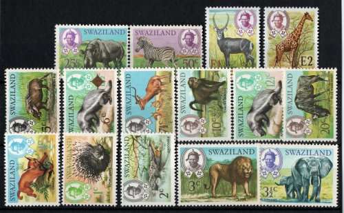 Swaziland 1969 Animal defin part set of 14 mixed umm, lmm and 50c used. SG 161-9, 170-5, 231 Cat £20