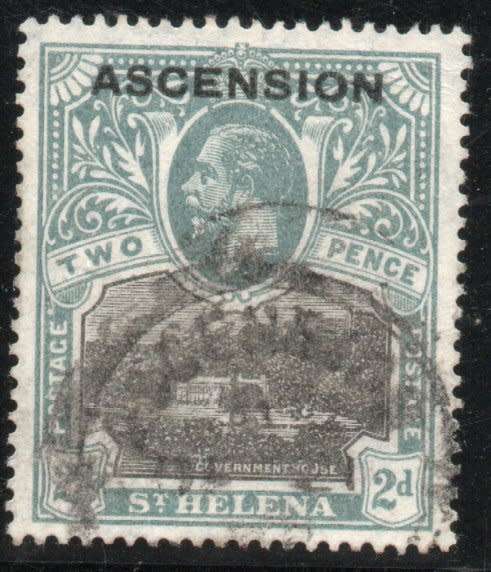 Ascension 1922 St Helena optd `ASCENSION` 2d black and grey used. SG 4. Cat £13 (2022)