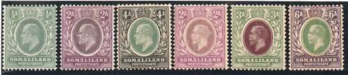 Somaliland Protectorate 1904-11 KEVII (2a, 3a, 4a) and 1912-21 KGV (2a, 3a, 6a) clean mounted mint.