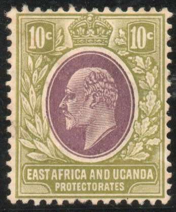 East Africa and Uganda 1907-08 KEVII 10c lilac and pale olive mtd mint. SG 37. Cat £13 (2022)