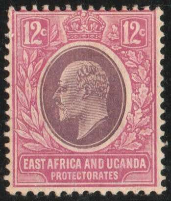 East Africa and Uganda 1907-08 KEVII 12c dull and bright purple mounted mint. SG 38. Cat £15 (2022)