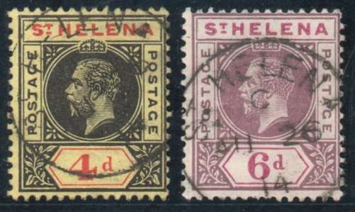 St Helena 1913 KGV 4d and 6d very fine used. SG 85-86. Cat £32,75 (2022)