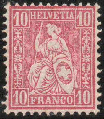Switzerland 1862 Definitive 10c pink mounted mint. SG 62. Cat £7,25 (2012)