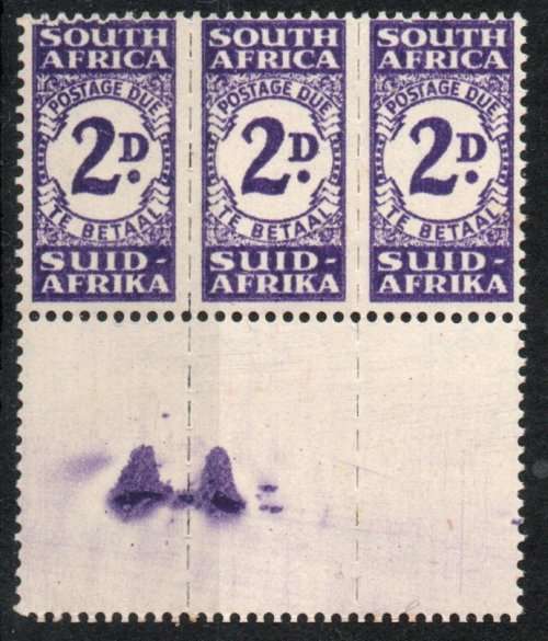 South Africa 1943-44 Postage Due 2d unit umm with interesting smudge in margin. SACC 31a. Cat R340.