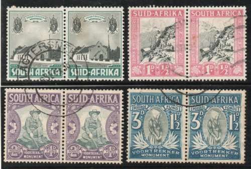 South Africa 1933-36 Voortrekker Memorial Fund set of 4 pairs very fine used. SG 50-53. Cat £23