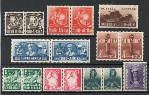 South Africa 1941-46 Large War set of 7 units plus 2 singles mounted mint. SG 88-96. Cat £55 (2022)